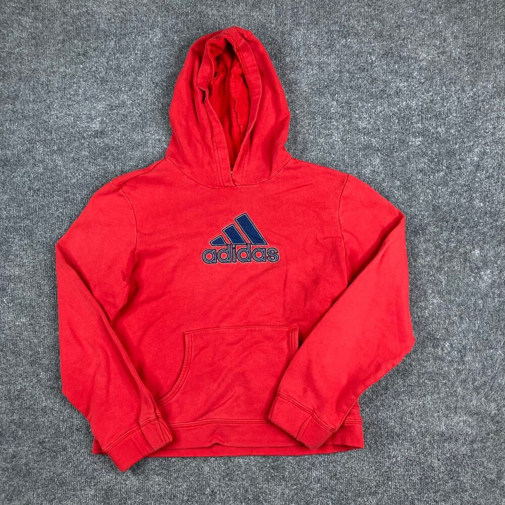 Adidas‎ Hoodie Boys Size M Red Pullover Embroidered Logo Athletic Sportswear